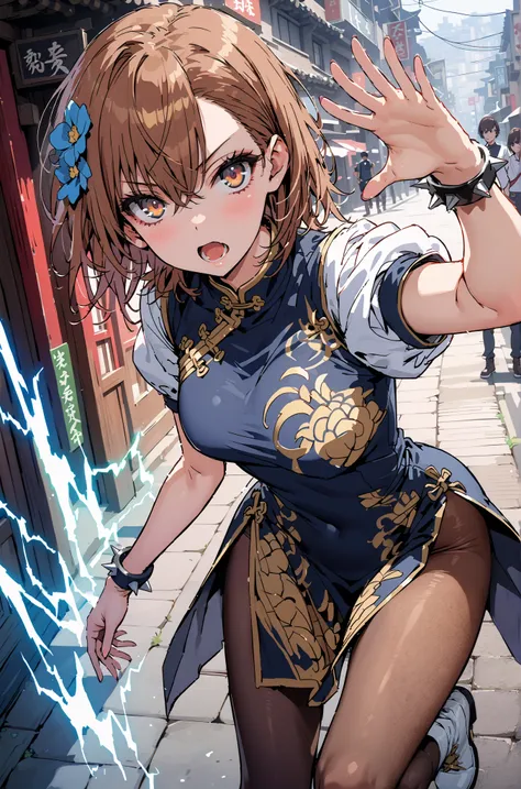 score_9, score_8_up, score_7_up, source_anime,
Mikoto and Misaka, Misaka Mikoto , short hair, black cock, hair ornament, hair flower, brown eyes,serious,open your mouth,electricity ,Superpowers( electricity ity),Electric current is emitted from the body ,c...