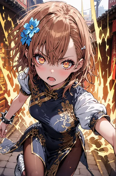 score_9, score_8_up, score_7_up, source_anime,
Mikoto and Misaka, Misaka Mikoto , short hair, black cock, hair ornament, hair flower, brown eyes,serious,open your mouth,electricity ,Superpowers( electricity ity),Electric current is emitted from the body ,c...