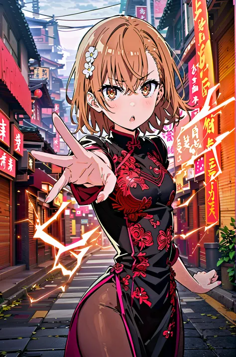 score_9, score_8_up, score_7_up, source_anime,
Mikoto and Misaka, Misaka Mikoto , short hair, black cock, hair ornament, hair flower, brown eyes,serious,open your mouth,electricity ,Superpowers(electricity ity),Electric current is emitted from the body ,co...