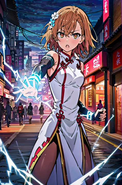 score_9, score_8_up, score_7_up, source_anime,
Mikoto and Misaka, Misaka Mikoto , short hair, black cock, hair ornament, hair flower, brown eyes,serious,open your mouth,electricity ,Superpowers(electricity ity),Electric current is emitted from the body ,co...