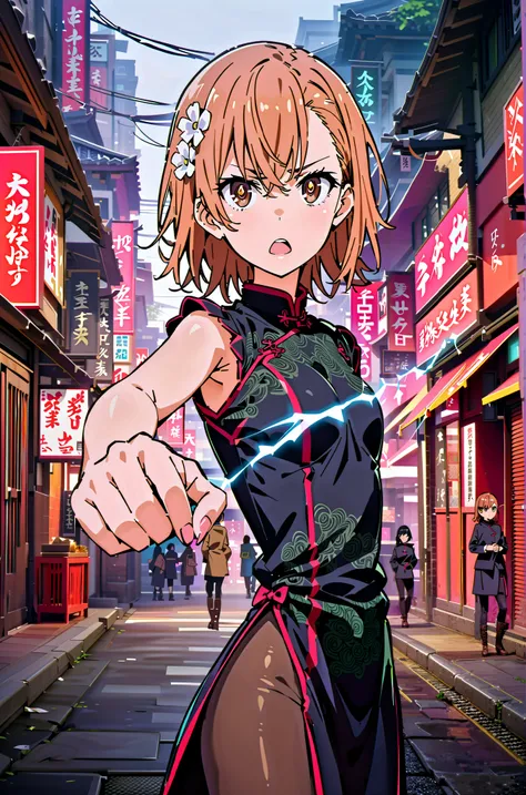 score_9, score_8_up, score_7_up, source_anime,
Mikoto and Misaka, Misaka Mikoto , short hair, black cock, hair ornament, hair flower, brown eyes,serious,open your mouth,electricity ,Superpowers(electricity ity),Electric current is emitted from the body ,co...