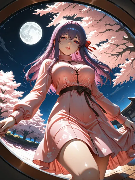 ((Best Quality)),( super high definition),(Super detailed),( detailed description ),((The best CG)),(masterpiece), source_anime,
Sakura _Matou, long hair, red eyes, purple hair, hair ribbon, red clear eyes, iris,dark persona, corrup tion,realistic,Cherry b...