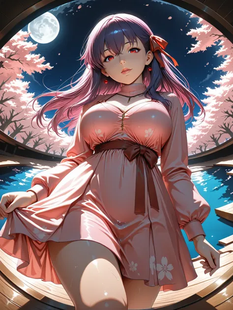 ((Best Quality)),( super high definition),(Super detailed),( detailed description ),((The best CG)),(masterpiece), source_anime,
Sakura _Matou, long hair, red eyes, purple hair, hair ribbon, red clear eyes, iris,dark persona, corrup tion,realistic,Cherry b...