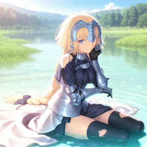 masterpiece, , absurdres, highres, detailed background, high resolution, masterpiece, necessary, detail, best quality, quality, necessary, details, High details, Precise,, backlight, on lake, blue sky, day, outdoors, solo, lens flare, blurry background, (c...