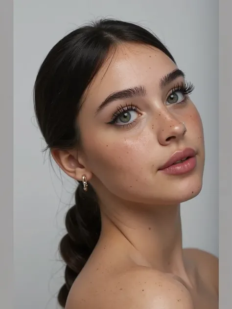 Very young sexy (brunette) girl 18-20 year old taking fashion photo and looking on camera, long eyelashes, luscious lips, oval face shape, perfect face, perfect hands with five finger, perfect nose, big breasts, firm breasts, taken in 2 0 2 4, Retrato So...
