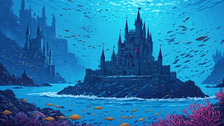 in the sea,castle,lots of fish,high quality,real