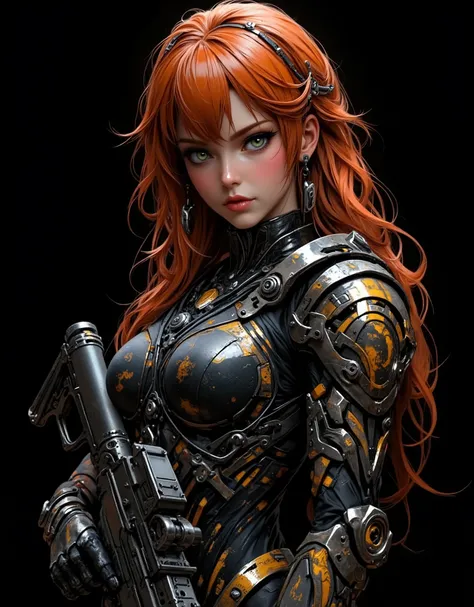 The image shows a striking female warrior standing confidently against a pitch-black background, perfect for wallpapers. ((artwork, highest quality, highest image quality, high resolution, photorealistic, CRU photo, 8k)), (best quality, 4k, high resolution...