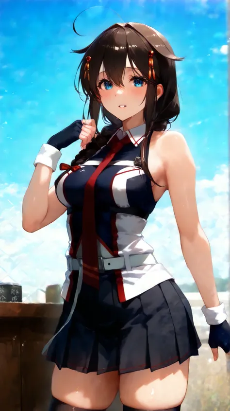 Sigure_Kaizo_kantai collection, KanColle_Shigure, KC8K high resolution ( very detailed ), masterpiece, ( best quality )　 animated illustration,  detail eyes,  detailed face 　 detailed hands 　 thin hair　 very detailed本文 、 fine skin one girl , long hair、blac...