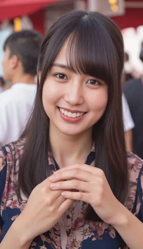 A high resolution photograph of a Japanese young woman, realistic, photo-realistic, best quality, masterpiece, 8k, RAW photo, extremely detailed, intricate details, sharp focus, professional lighting, nude shoot, she smiles gently, looking at the camera, (...