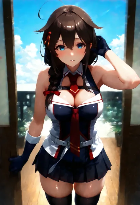 Sigure_Kaizo_kantai collection, KanColle_Shigure, KC,score_9, score_8_up , score_7_up , 8K high resolution ( very detailed ), masterpiece, ( best quality )　 animated illustration,  detail eyes,  detailed face 　 detailed hands 　 thin hair　 very detailed本文 、...