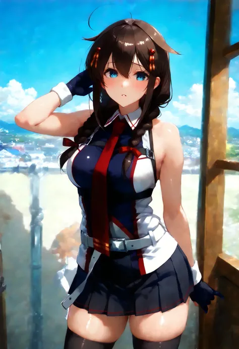 Sigure_Kaizo_kantai collection, KanColle_Shigure, KC,score_9, score_8_up , score_7_up , 8K high resolution ( very detailed ), masterpiece, ( best quality )　 animated illustration,  detail eyes,  detailed face 　 detailed hands 　 thin hair　 very detailed本文 、...