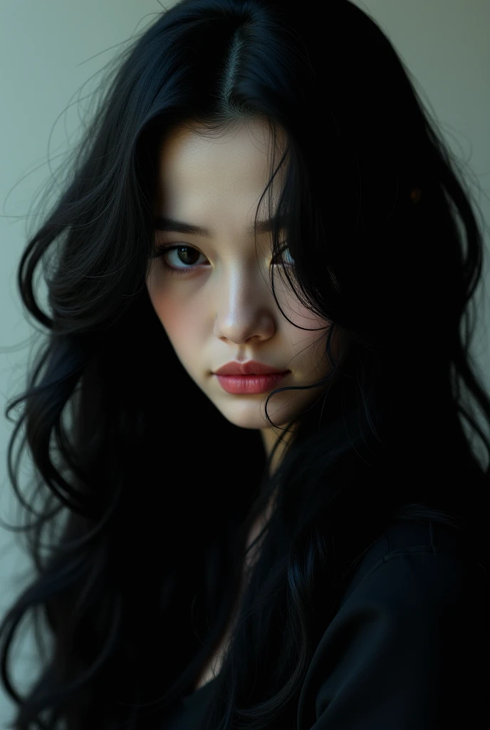 Girl with black hair and quite voluminous hair