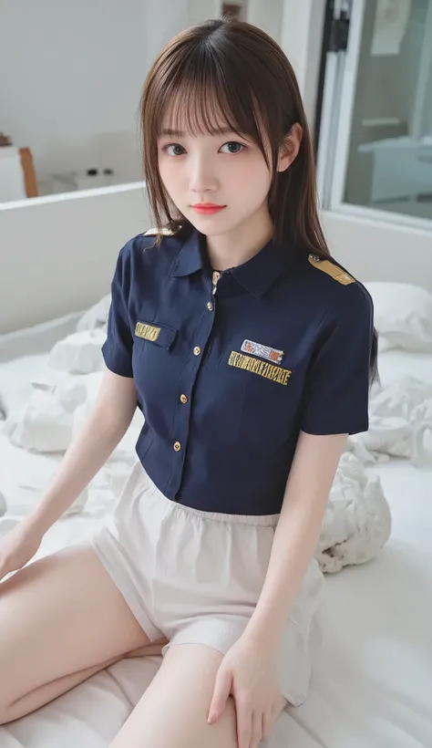 One female police officer,( I'm wearing an incredibly short and sexy female police miniskirt:1.5),( RAW photo , Best Quality ), ( exists, photo- exists:1.4), masterpiece, very delicate and beautiful, very detailed , 2k wallpaper, won...