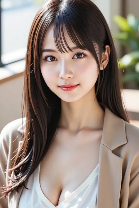 A highly detailed and ultra-realistic digital illustration of a beautiful young Asian woman. Her natural pink lips are clearly framed, with intricate hairstyling that completely captures her entire head, contains elegant hair accessories and clearly visibl...