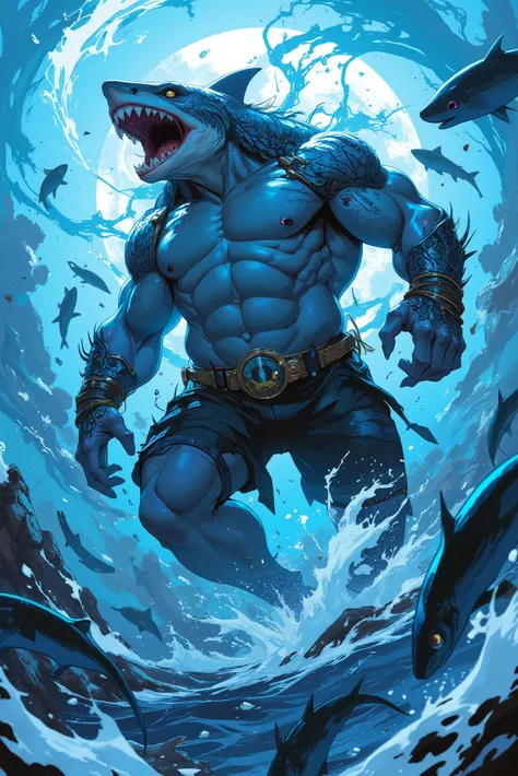 Shark Man. anime. detailed