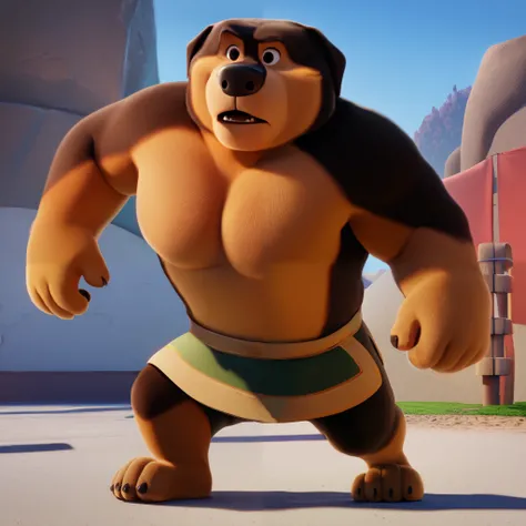 Khampa, detailed, high quality, detailed, 4k, high resolution, high quality, high resolution, furry character, canine, 2d, solo, Japanese Sumo arena background, rockdog, khampa, style rock dog, movie style, style[rockdog], rockdog, male, Tibetan mastiff, m...
