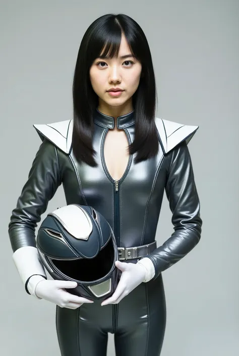 one girl,realistic, sharp concentration, ultra realistic photo, high resolution, alone, full body photo, realistic ((Power Rangers pink)) Costume. tight bodysuit for combat,Enamel、Glossy feel((Power Rangers )). holding a helmet next to the body. A BEAUTIFU...