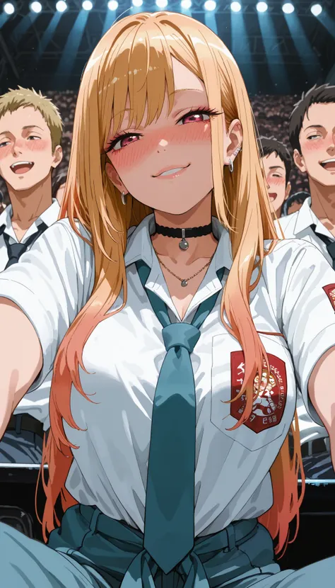 score_9, score_8_up, score_7_up, score_6_up, score_5_up, score_4_up, source_anime, Marin Kitagawa,tag1, tag2, best quality, high quality, 8k, very high resolution, perfect lighting, clear face, long hair, blonde hair, bangs, Indonesian high school uniform,...