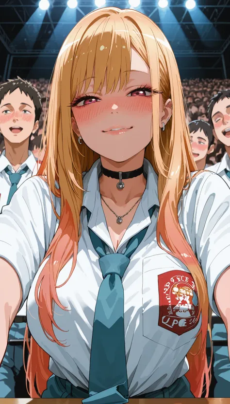score_9, score_8_up, score_7_up, score_6_up, score_5_up, score_4_up, source_anime, Marin Kitagawa,tag1, tag2, best quality, high quality, 8k, very high resolution, perfect lighting, clear face, long hair, blonde hair, bangs, Indonesian high school uniform,...