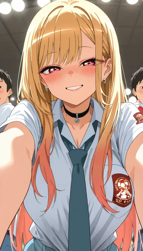 score_9, score_8_up, score_7_up, score_6_up, score_5_up, score_4_up, source_anime, Marin Kitagawa,tag1, tag2, best quality, high quality, 8k, very high resolution, perfect lighting, clear face, long hair, blonde hair, bangs, Indonesian high school uniform,...