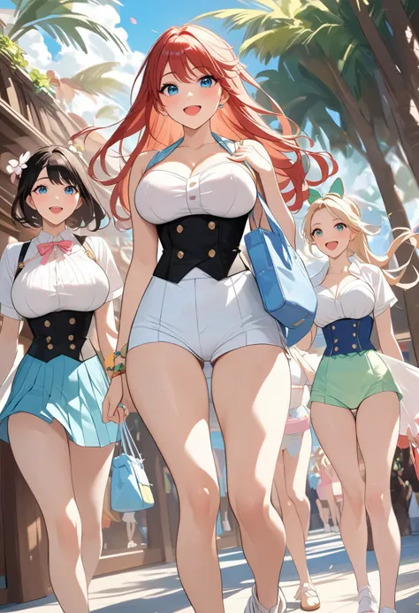 (Top Quality, masterpiece, award winning work, 16k), 、((a spring break, A group of cute girls, a trip to Disney resort with friends, walking through Disney resort: 1.2))、(big smiles:1.2), (raised and crisp bust:1.2), (lifts the chest:1.2), (Perky breasts :...
