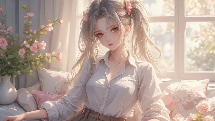 ((best quality)),( super high resolution ),(very well detailed),(Detailed Explanation),(( best CG )),(masterpiece),super detailed art,Amazing Painting Art,(Art with Delicate Details:1.5), female, beautiful and well-groomed face, wavy hair, Big Breasts, loo...