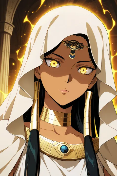 very aesthetic, highres, newest, anime screencap, anime coloring, 2d, 1girl, ishizu ishtar, detailed portrait of ishizu ishtar, intricate facial features, serene expression, elegant posture, flowing hair, ancient egyptian attire, lush ornamental backdrop, ...