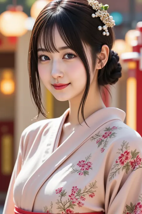 A highly detailed and ultra-realistic digital illustration of a beautiful young Asian woman, explicitly framed from just above her chest upwards, fully capturing her entire head, including the crown and clearly visible hair whorl. The composition ensures h...