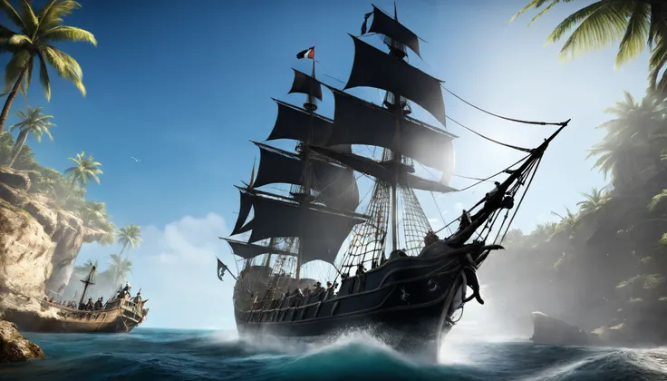 Assassin's Creed Black Flag на фоне корабль бригантин 
