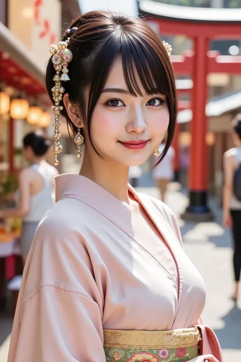 A highly detailed and ultra-realistic digital illustration of a beautiful young Asian woman, explicitly framed from just above her chest upwards, ensuring her entire head is fully visible, including the crown. Her delicate facial features are perfectly cen...