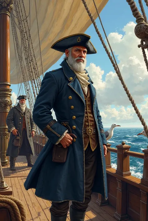 Dutch Captain on deck of his ship in the 16th century 
