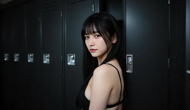 (mature adult woman wears a１By people),beautiful black hair,super straight hair,With bangs,long hair, realistic person images in dark waters,Realism,Best Quality,mastepeice,best quality,Highest Image Quality,highest resolution from vagina,fine details that...