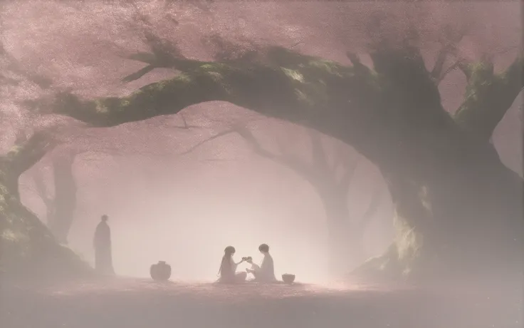 (anime cinematic still:1.4), (sakura picnic under ancient tree:1.6),
[two characters sitting on tatami-style picnic mat:1.3] sharing [artistically arranged bento boxes:1.2],
character design:

[female in modern kimono:1.3] with [hanami hairpin:1.2] holding...
