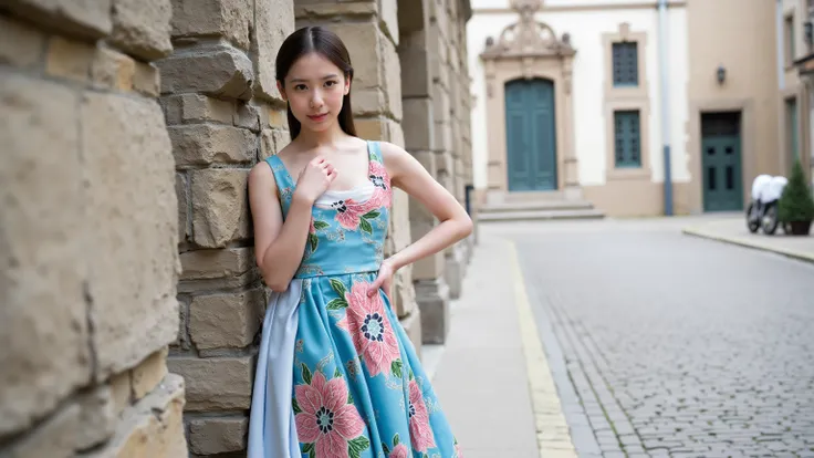 girl cosplay 、European style pose、lean against a wall、Anime Costumes