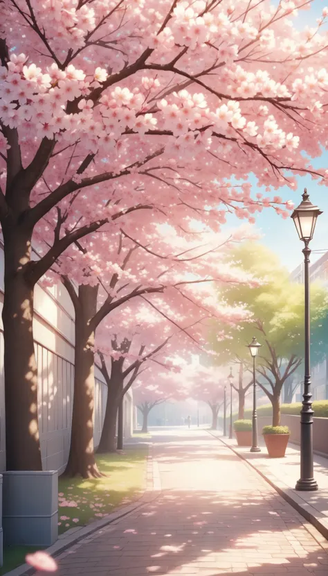 Scenery of cherry blossoms、realistic cherry blossom texture、street snaps、fine、4K、Professional、photo shoot、 Delicate Hues 、bokeh background、spring vibes、sunny day、 Gentle Light 、Soft Shadows、rich in detail