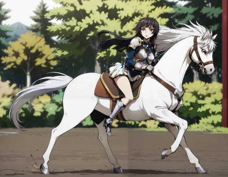  (masterpiece:1.3), (8K, best quality:1.3),, Highest image quality, intricate details, high resolution, depth field, Natural light, professional lighting, motion blur background, BREAK, kisyu, riding, horse, both hand holding rein, (a female knight riding ...