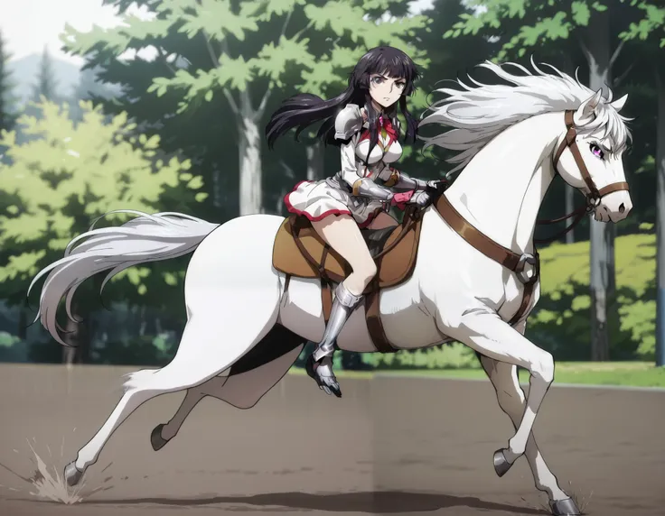 (masterpiece:1.3), (8K, best quality:1.3),, Highest image quality, intricate details, high resolution, depth field, Natural light, professional lighting, motion blur background, BREAK, kisyu, riding, horse, both hand holding rein, (a female knight riding ...