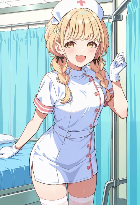 Score_9, score_8_up, score_7_up, source_anime, 1girl, fujita kotone, twin braids, blonde hair, hair ornament, bangs, yellow eyes, small breasts, (best quality), (high quality), {masterpiece}, extremely delicate and beautiful, ultra-detailed, beautiful deta...