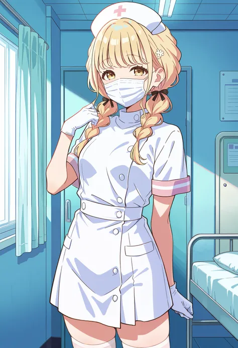 Score_9, score_8_up, score_7_up, source_anime, 1girl, fujita kotone, twin braids, blonde hair, hair ornament, bangs, yellow eyes, small breasts, (best quality), (high quality), {masterpiece}, extremely delicate and beautiful, ultra-detailed, beautiful deta...