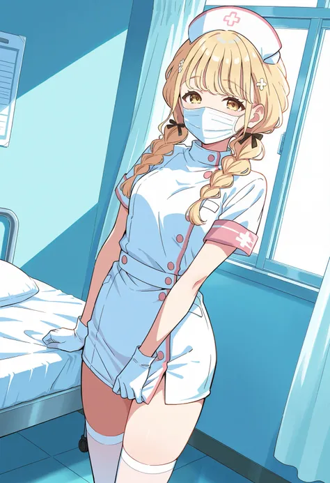 Score_9, score_8_up, score_7_up, source_anime, 1girl, fujita kotone, twin braids, blonde hair, hair ornament, bangs, yellow eyes, small breasts, (best quality), (high quality), {masterpiece}, extremely delicate and beautiful, ultra-detailed, beautiful deta...
