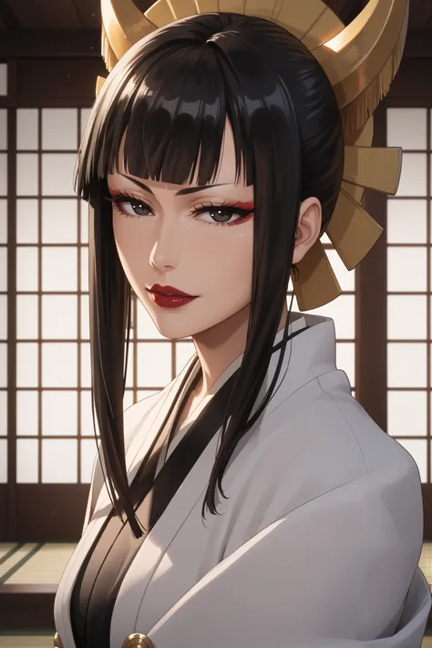 masterpiece, beautiful, ultra-detailed, detailed face, 4k, hd, perfect lighting, best quality, score_9, score_8_up, score_7_up, score_6_up, 2d art, perfect hands, perfect eyes, realistic, makeup
((cowboy shot)), third-quarter view, 
senjumaru shutara, long...