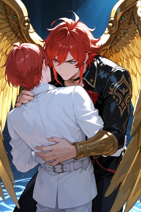 2guys,white and red haired one has golden wings like a garuda and one has a bear telinda ,they are very strong