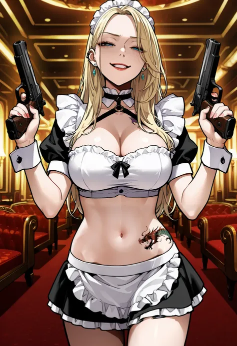 masterpiece, best quality, anime screencap,  Shelly Scott,  ear piercing, long hair, , lipstick, Hot girl, baddie, , sensual, attractive ,medium large breast, jewelry, earrings, complex detailed background, casino environment, fancy interior environment,
r...