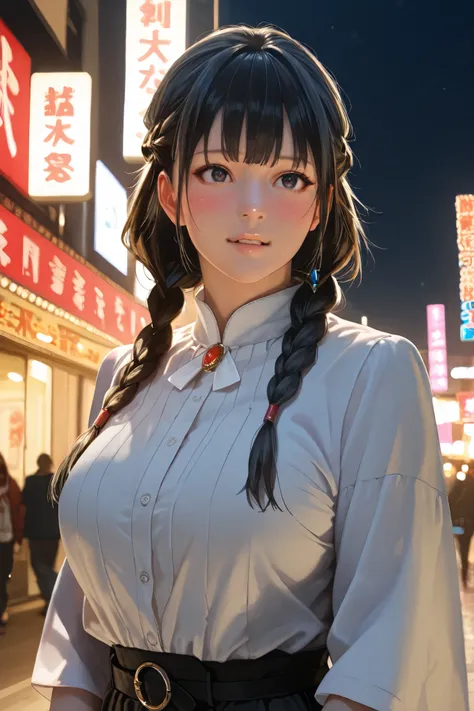 score_9,score_8_up,score_7_up, ((Best quality, 8k, Masterpiece :1.3)), (realistic, photorealistic:1.4), A pretty yuki yokoya with perfect figure:1.4, whole body shot, realistic skin, black hair, braids, parted lips, jewelry, breasts, big thick thighs, (det...