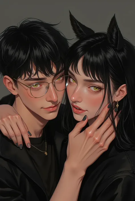 make the man pinch the girl's cheek and the girl is pouting. remove the bangs of the girl. Make the man's bangs shorter.
