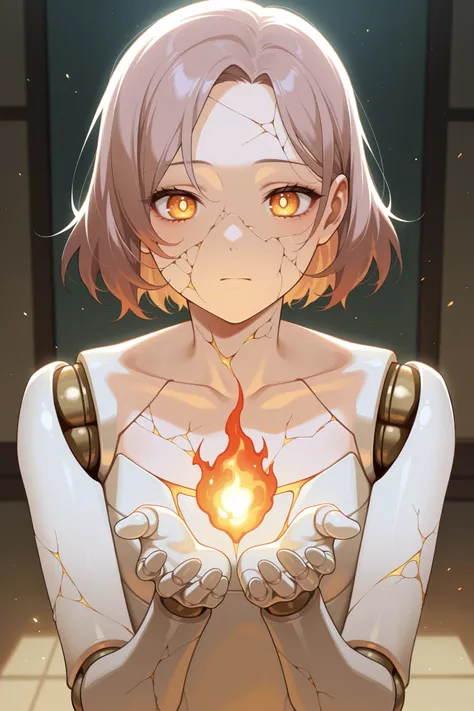 amazing quality, very aesthetic, 1girl, cracked skin, doll joints, anime screencap, detailed facial features, expressive pose, elegant movement, delicate porcelain skin, fragile joints, serene expression, muted colors, soft lighting, dreamlike atmosphere, ...