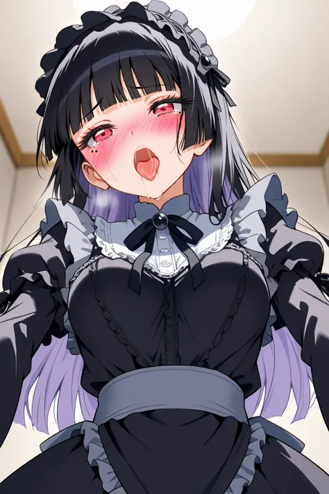 marin_kitagawa,ruri_gokou,
front,from below,(upper body:1.2),

1 female,solo,pretty,

fellatio,deepthroat,irrumatio,
focus on face,very huge cock,

black hair,long hair,mole under eye,
hime cut,colored inner hair,

red eyes,beautiful eyes,
big eyes,slant e...