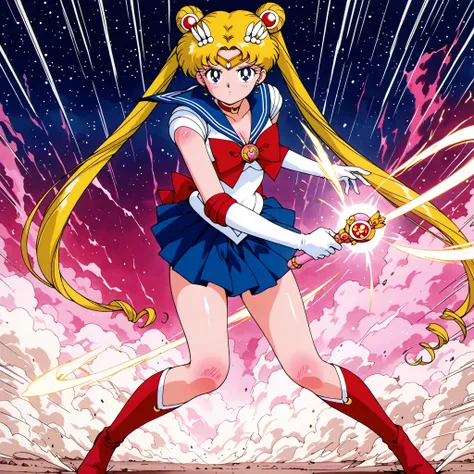 masterpiece,best quality,amazing quality, usagi tsukino, blonde hair, blue eyes, double bun, hair bun, hair ornament, long hair, twintails, circlet, parted bangs, back bow, blue sailor collar, blue skirt, bow, brooch, choker, elbow gloves, gloves, jewelry,...