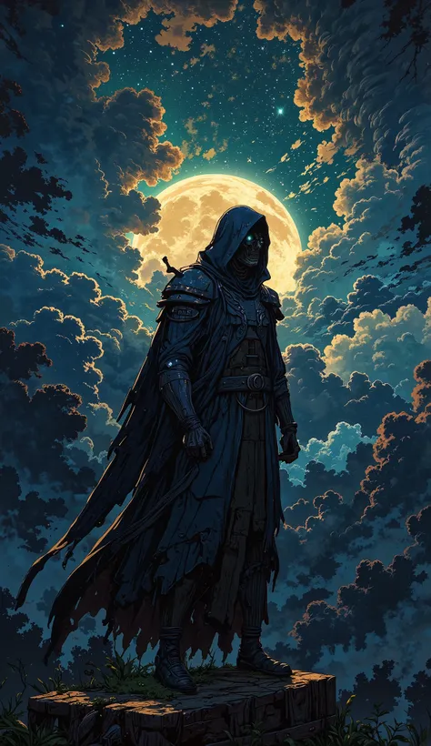 A mysterious, dark lost Angel silhouette, shrouded in an aura of enigma, subtly emerges from the ethereal, iridescent black mist of Cuancoá's atmosphere, its presence hinted at through delicate, wispy tendrils of fog that seem to caress its contours, blend...