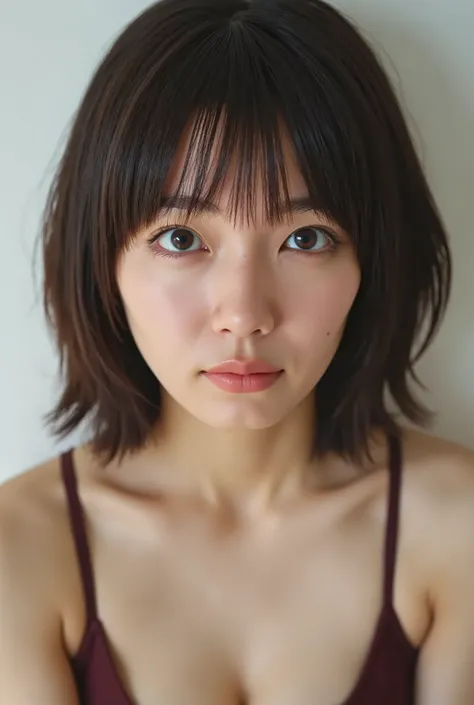 (( BEST QUALITY )), ((masterpiece)), ( details),     First-person perspective   ,1 girl,     sexy,(         Bringing Your Face Closer ),((mouth wide open )),((Big Breasts, underwear, short bob hair)),  black hair  , ((  without makeup,  small eyes))